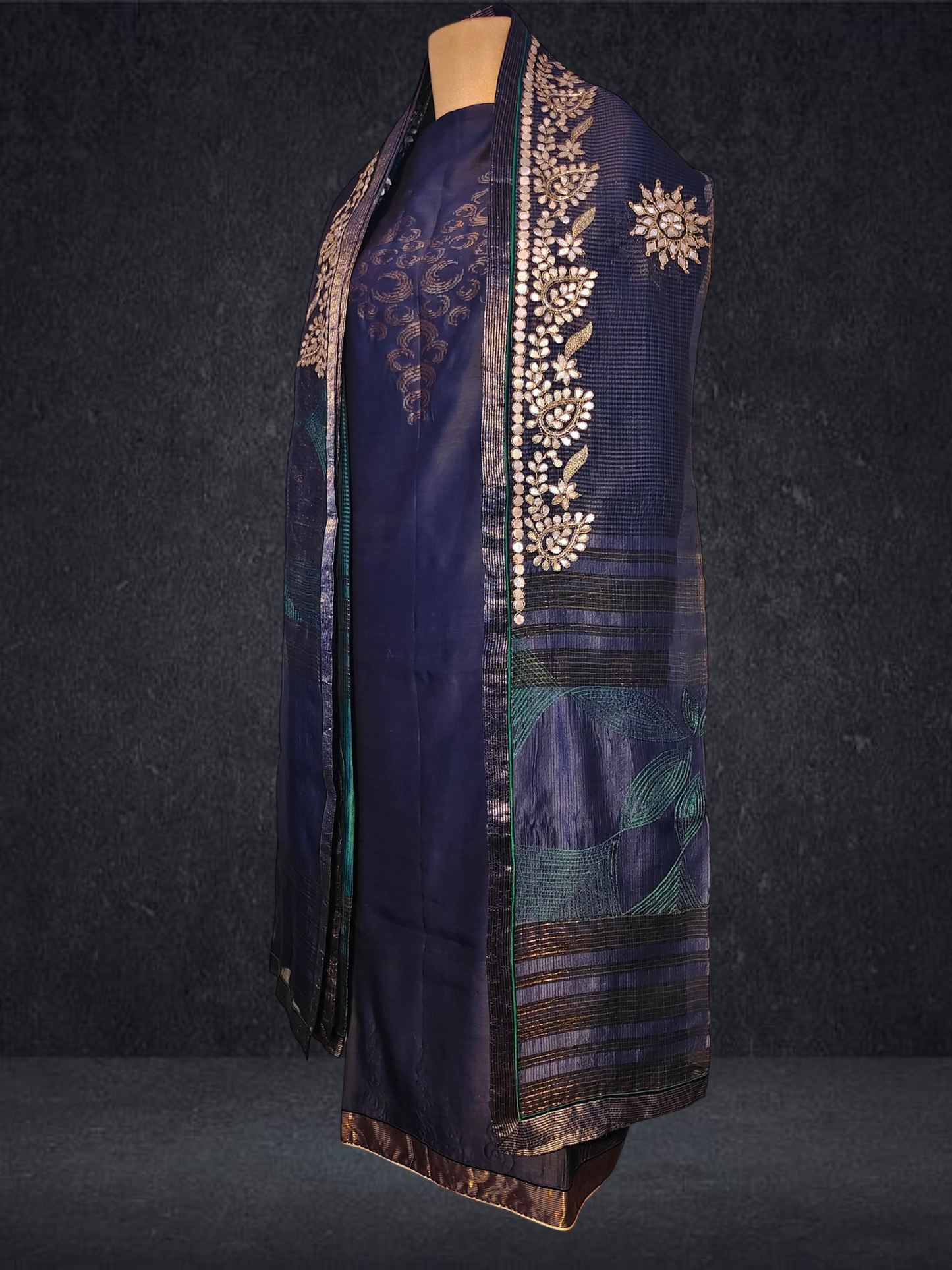 Semi Stitched Formal chanderi Suitset