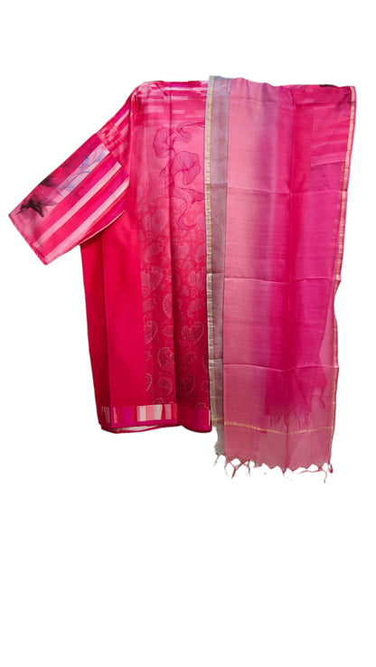 Semi Stitched Chanderi Casual Suitset