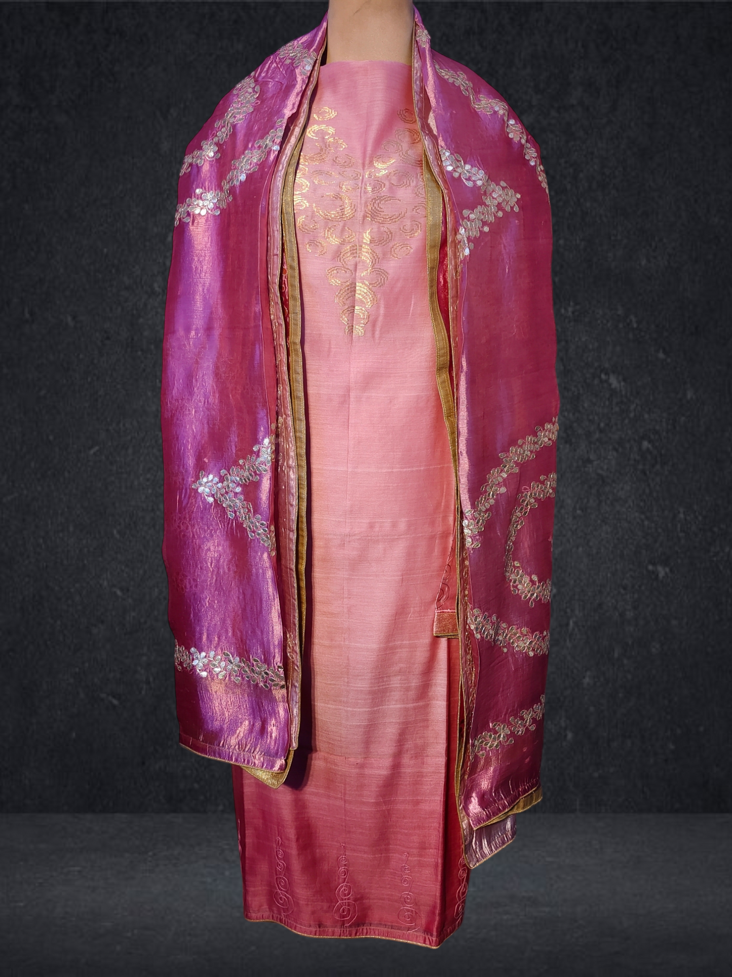 Semi Stitched Chanderi Formal Suitset