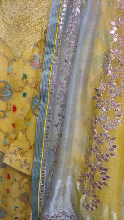 Semi Stitched Chanderi Formal Suitset
