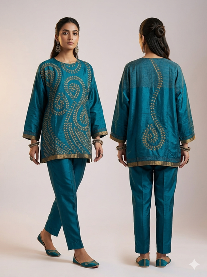 Semi Stitched silk cutwork applique Short Tunic