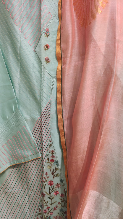 Semi Stitched Chanderi Formal Suitset