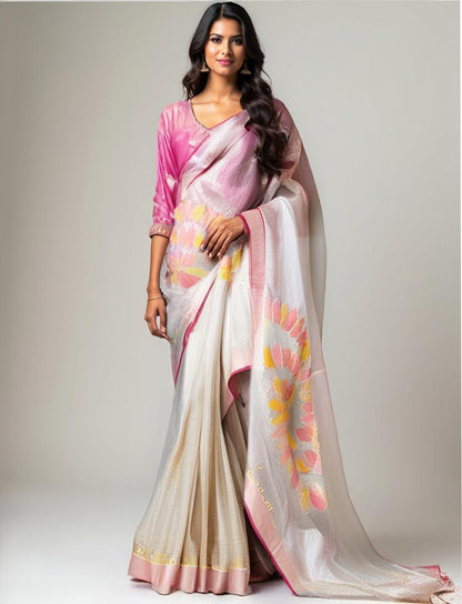 Chanderi Formal Patti Applique Saree