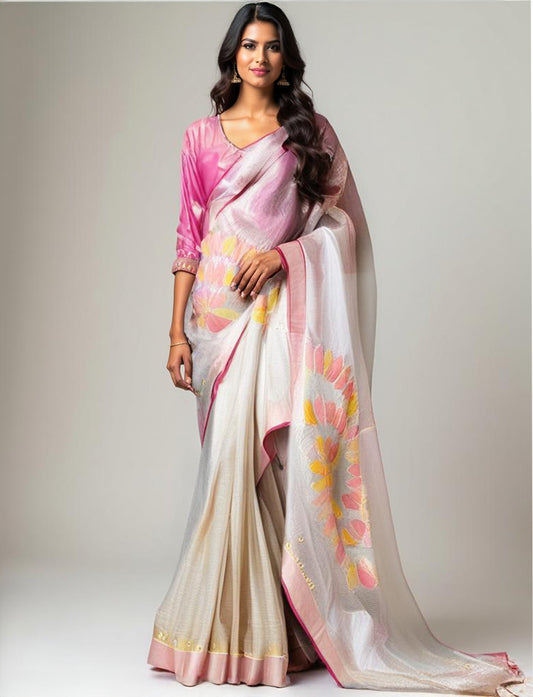 Chanderi Formal Patti Applique Saree