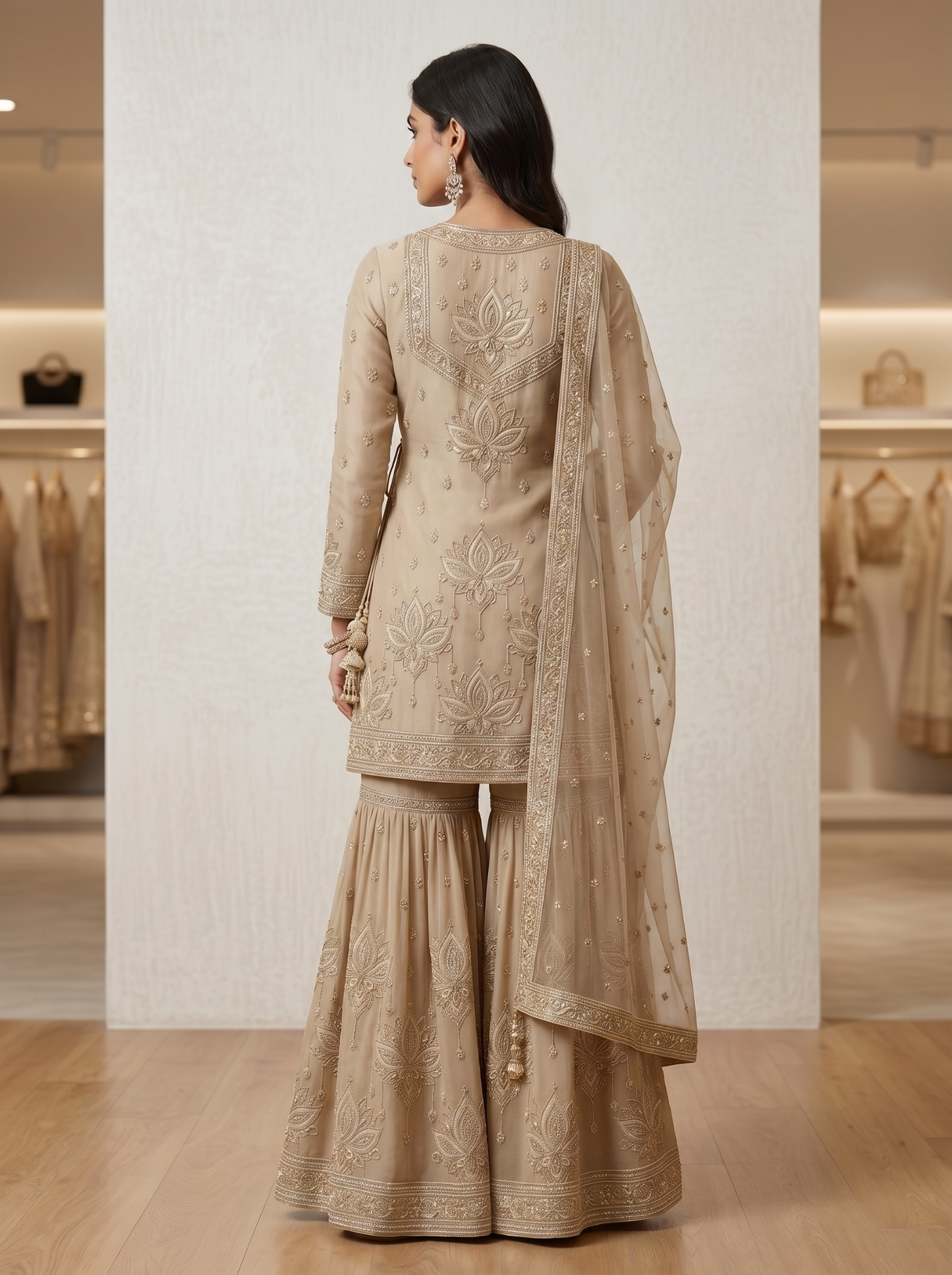 Lotus Embroidered Angrakha| Couture Sharara Set