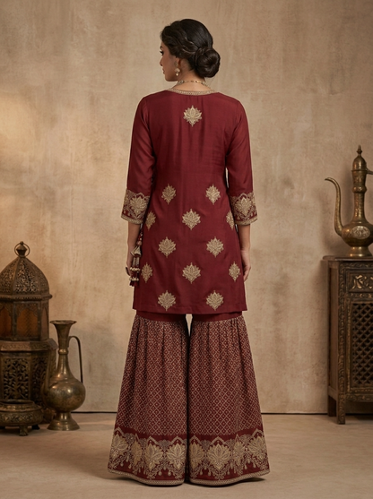 Heritage Maroon Angrakha  | Couture Sharara Set