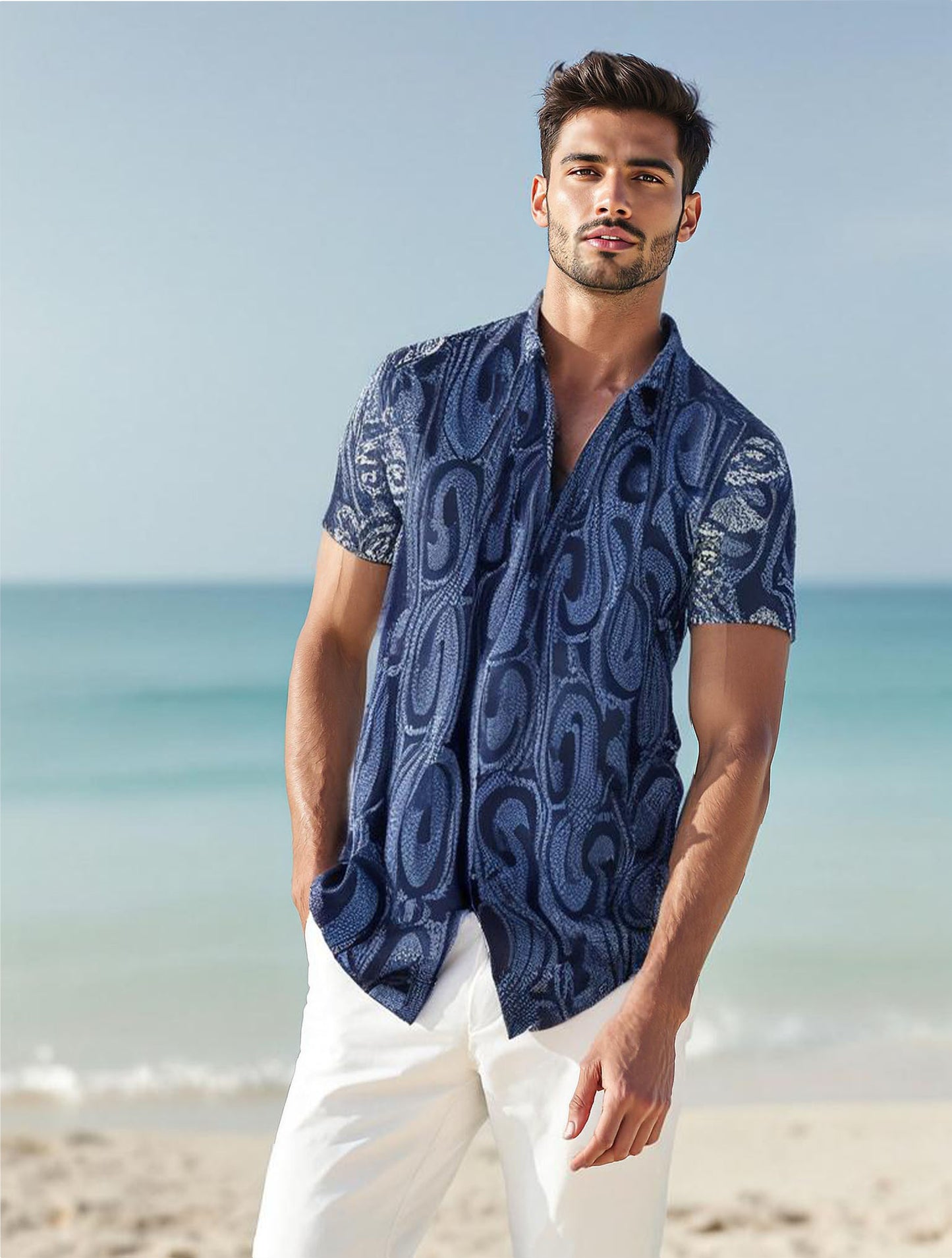 Indigo printed cotton Mens shirt