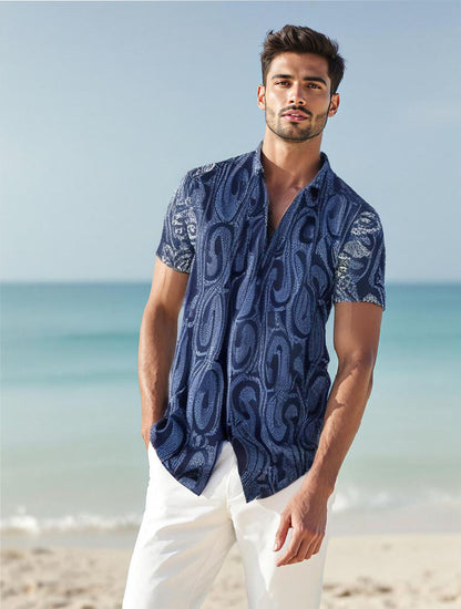 Indigo printed cotton Mens shirt