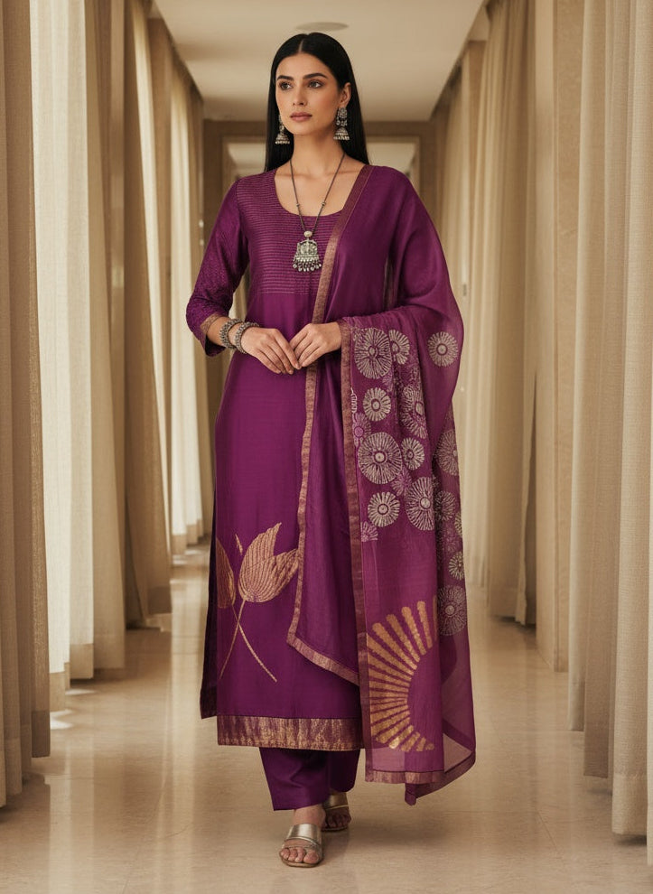 Semi Stitched Formal chanderi Suitset