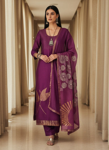 Semi Stitched Formal chanderi Suitset