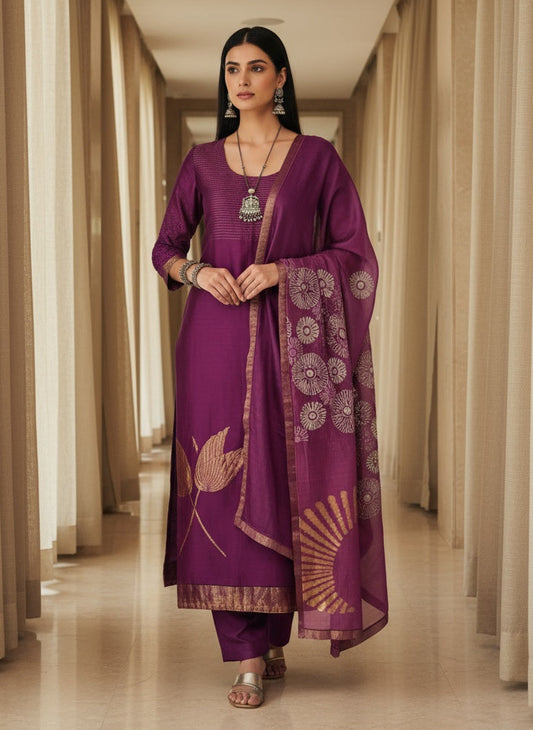 Semi Stitched Formal chanderi Suitset