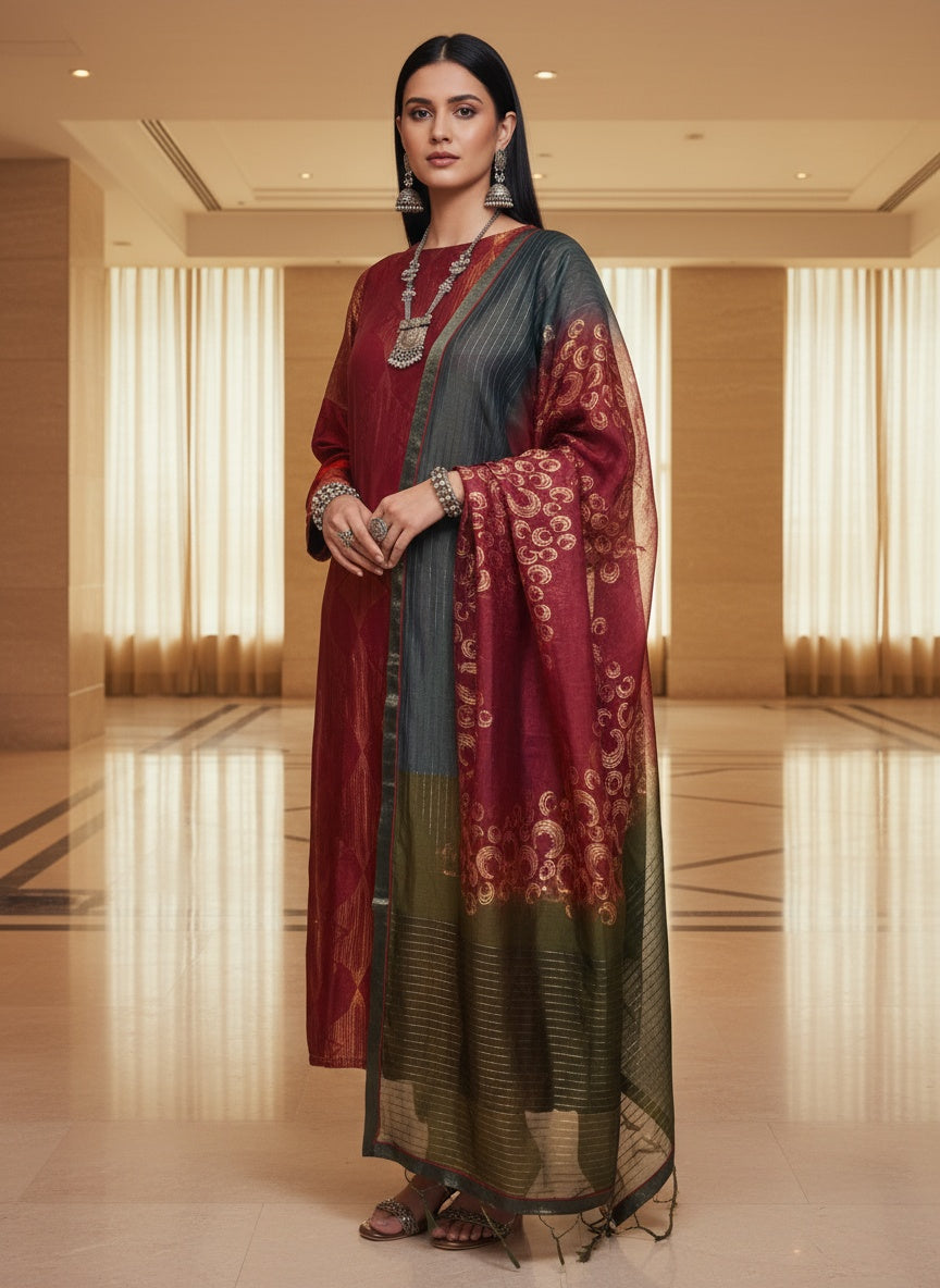 Semi Stitched Formal chanderi Suitset