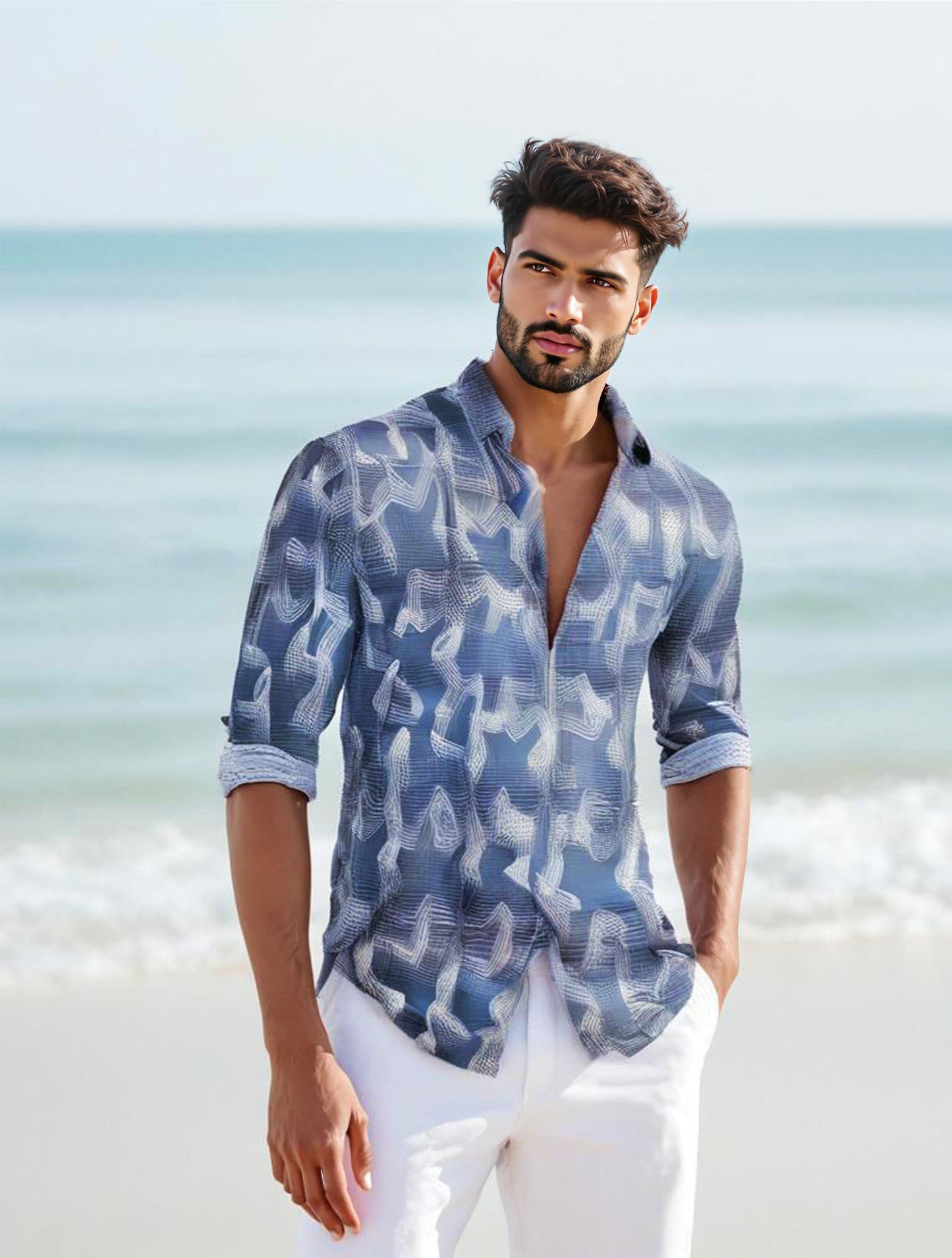 Indigo printed cotton Mens shirt