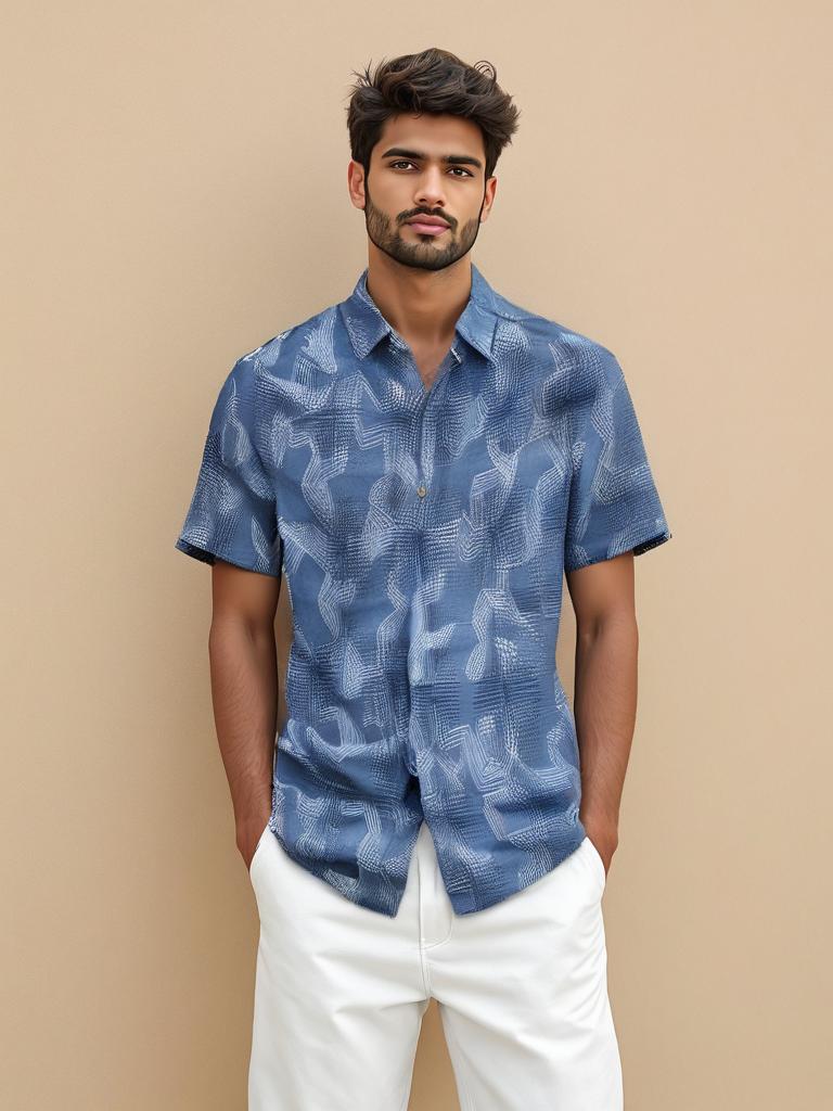 Indigo printed cotton Mens shirt VISHAL KAPUR STUDIO