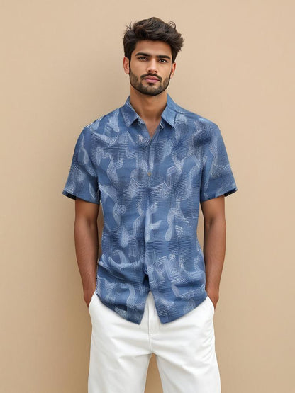 Indigo printed cotton Mens shirt VISHAL KAPUR STUDIO
