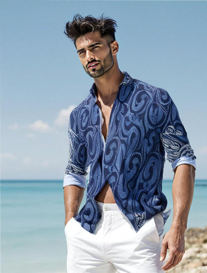 Indigo printed cotton Mens shirt VISHAL KAPUR STUDIO