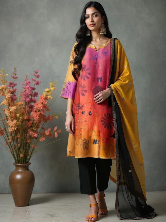 Semistitched Chanderi Casual kurta