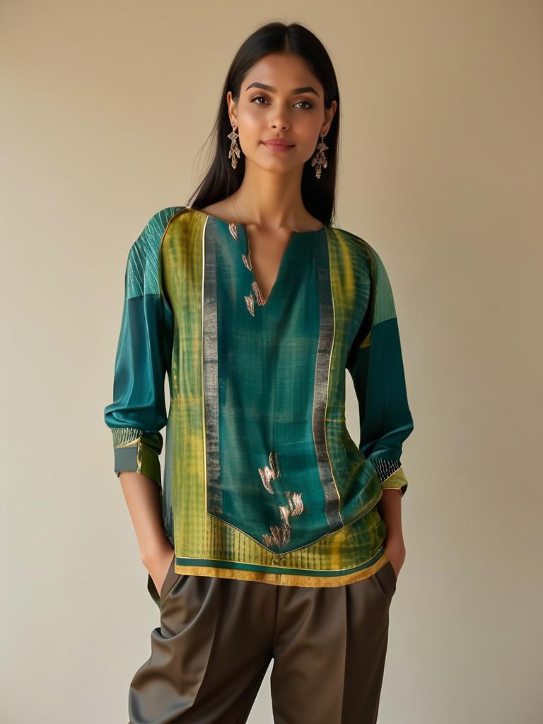 Semistitched Chanderi Shibori Short Tunic