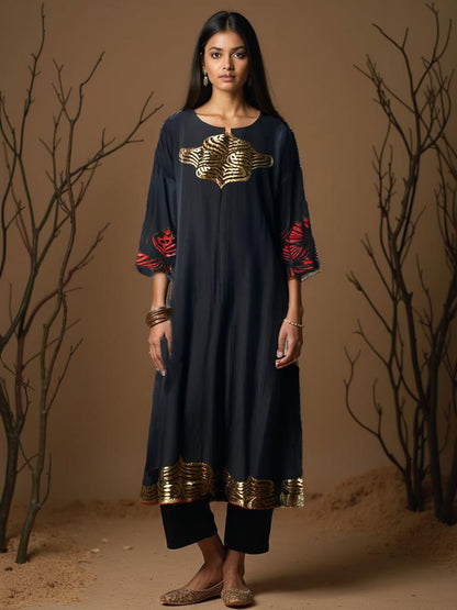 Semi Stitched Formal Chanderi kurta