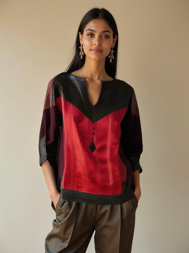 Semistitched Silk Ajrakh Short Tunic