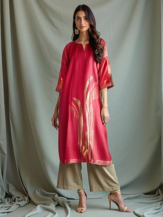 Semi Stitched Chanderi kurta