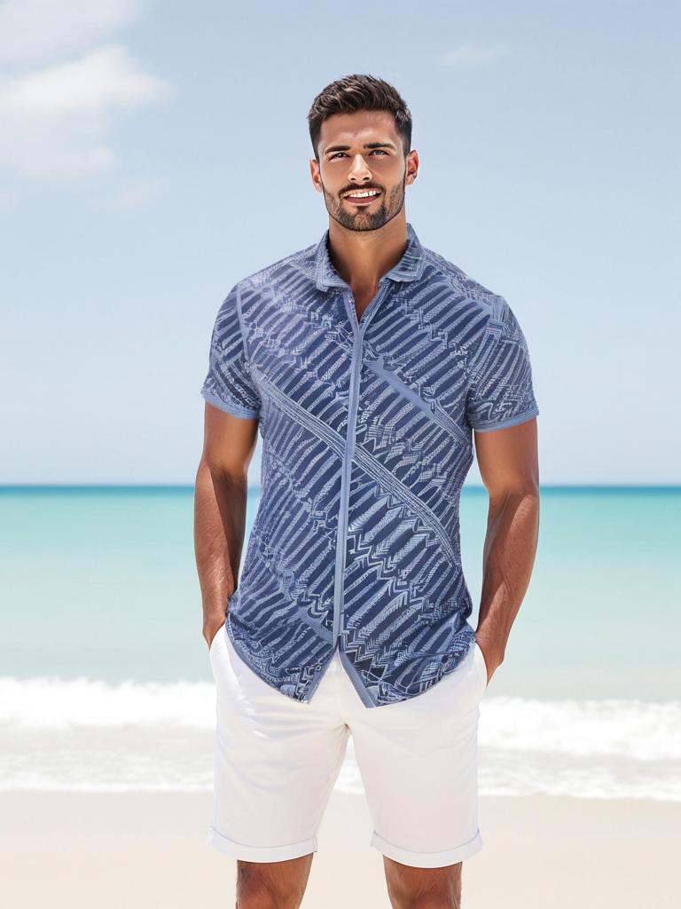 Indigo printed cotton Mens shirt