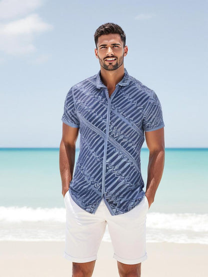 Indigo printed cotton Mens shirt