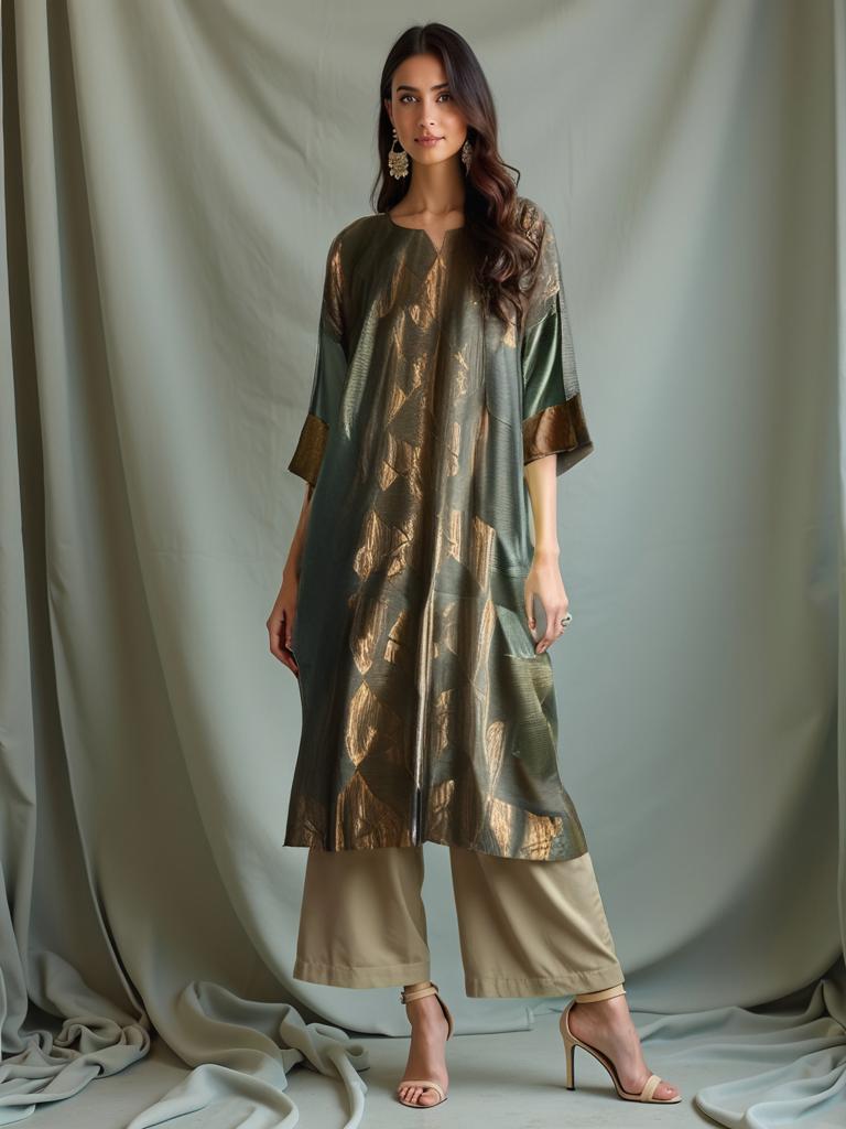 Semi Stitched Chanderi Kurta