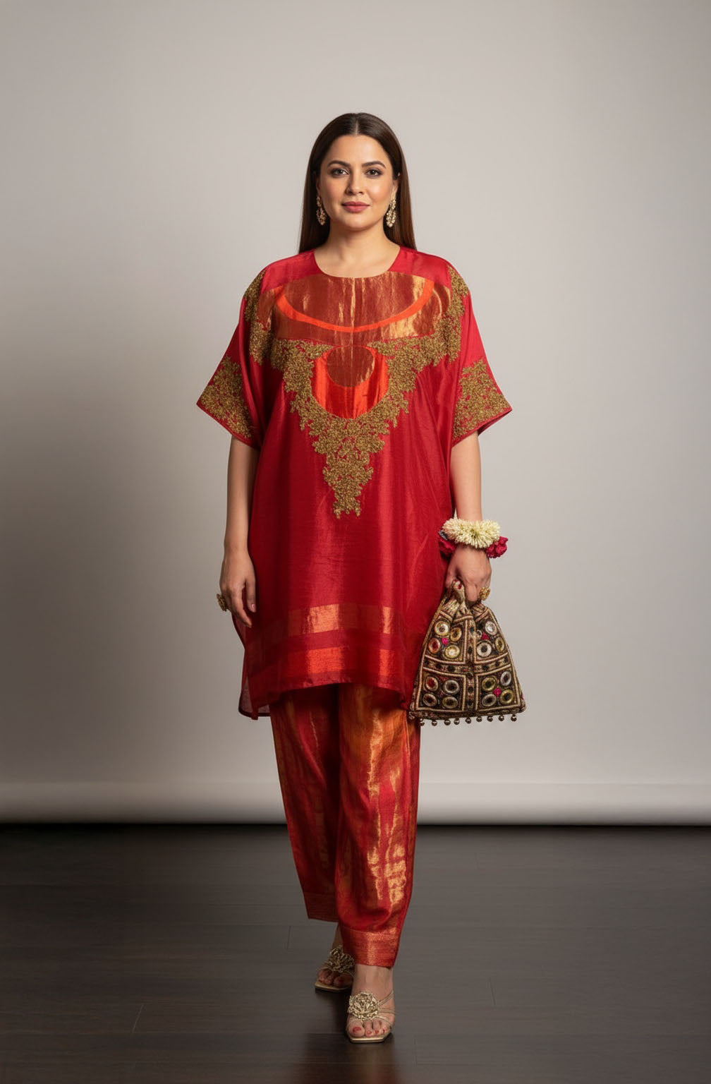 Semi Stitched Chanderi coordset dress