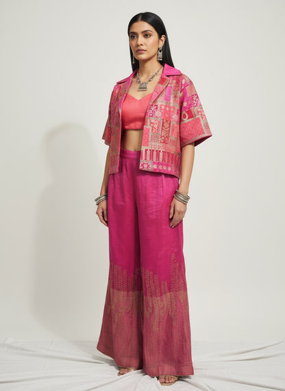 Semi Stitched Chanderi dress with cropped blazer