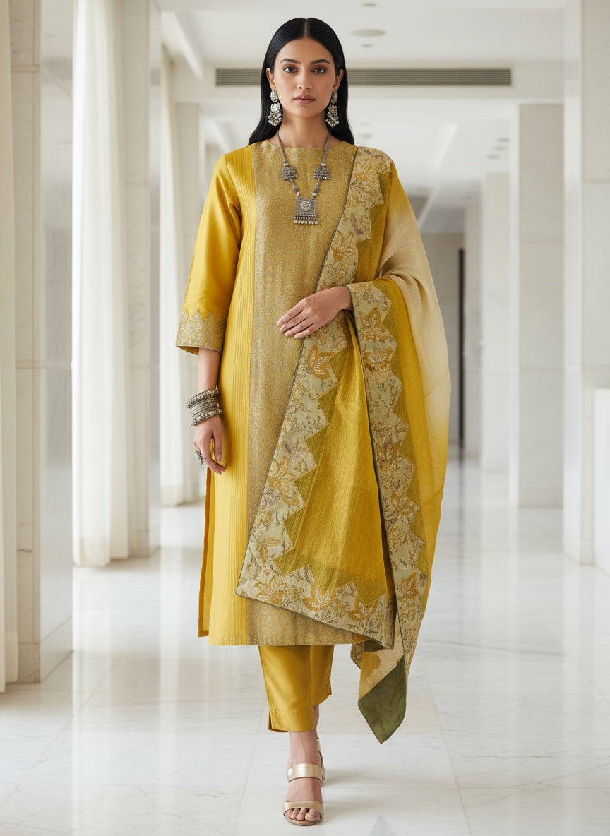 Semi Stitched Formal chanderi Suitset