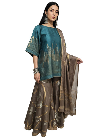 Stitched tunic with sharara set