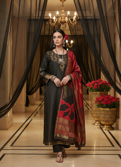 Semi Stitched Formal chanderi Suitset