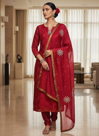 Semi Stitched Formal chanderi Suitset