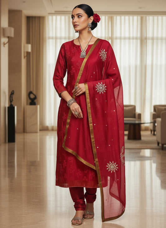 Semi Stitched Formal chanderi Suitset