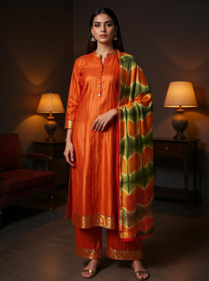 Semi Stitched Formal chanderi Suitset