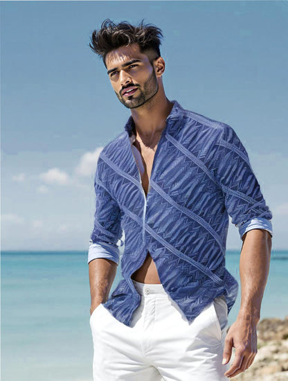 Indigo printed cotton Mens shirt VISHAL KAPUR STUDIO
