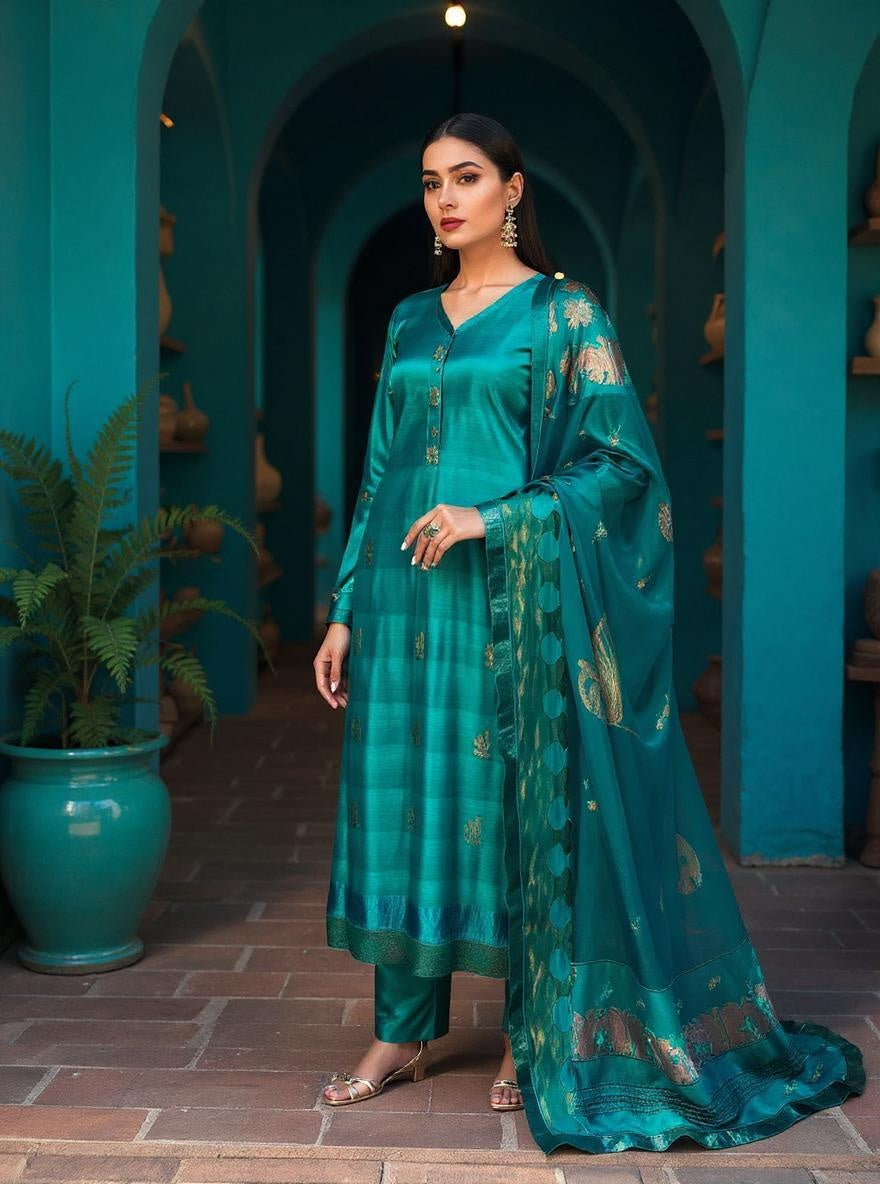 Semi Stitched Formal chanderi Suitset