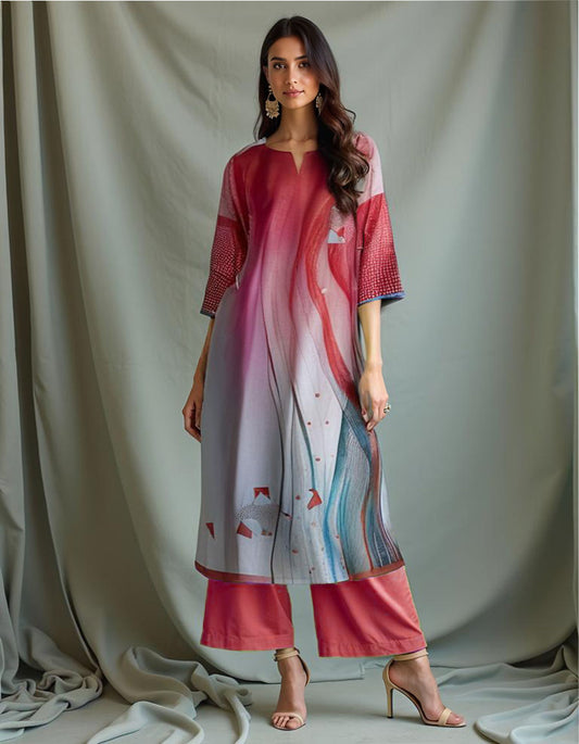 Semi Stitched Chanderi printed kurta