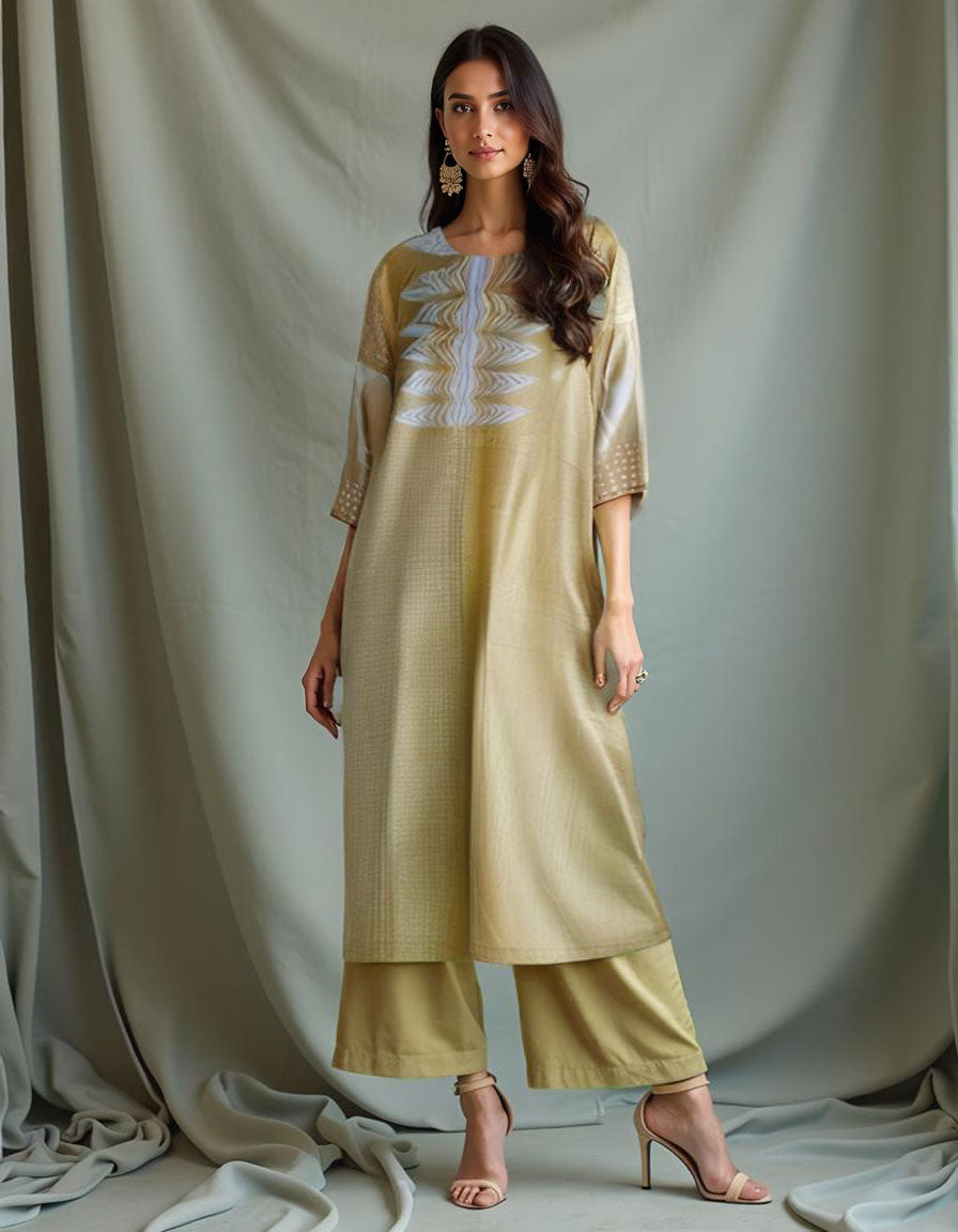Semi Stitched Chanderi printed kurta
