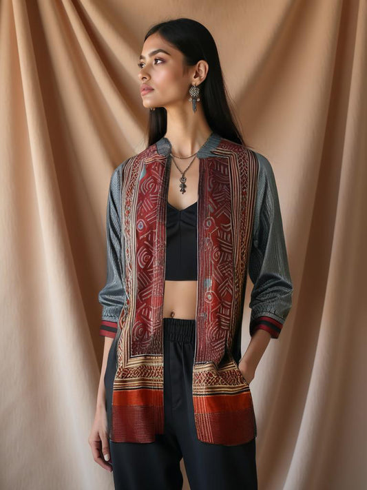 Formal Silk Ajrakh Short Jacket