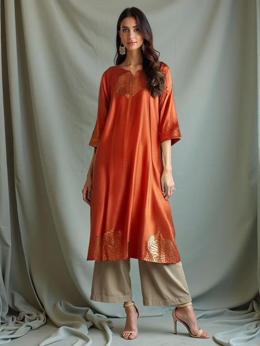 Semi Stitched Formal Chanderi kurta