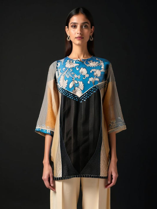 Semistitched Chanderi Kalamkari Short Tunic