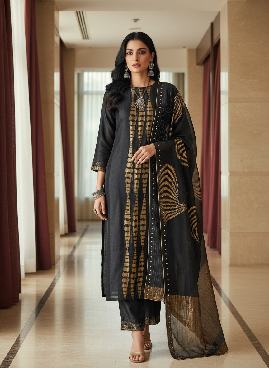 Semi Stitched Formal chanderi Suitset
