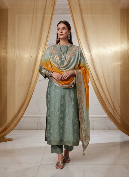 Semi Stitched Formal chanderi Suitset