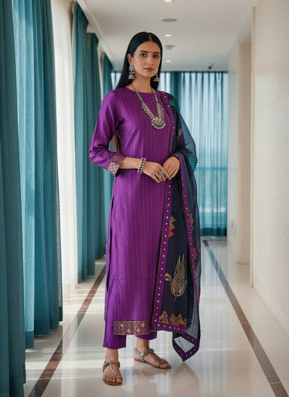 Semi Stitched Formal chanderi Suitset