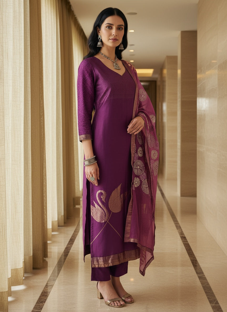 Semi Stitched Formal chanderi Suitset