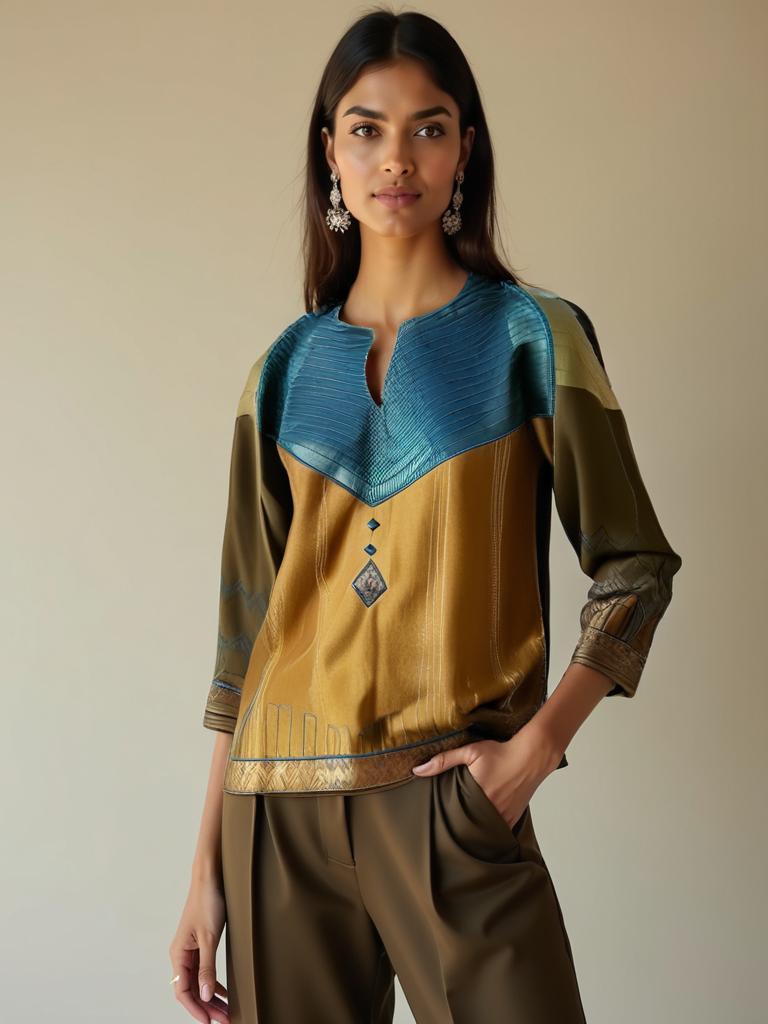 Semistitched Chanderi Silk Ajrakh Formal Ɓlouse