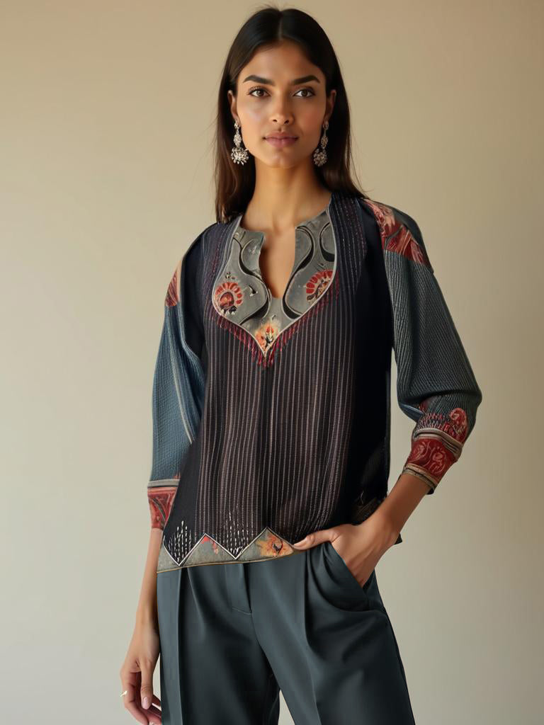 Semistitched Chanderi Silk Ajrakh Formal Ɓlouse