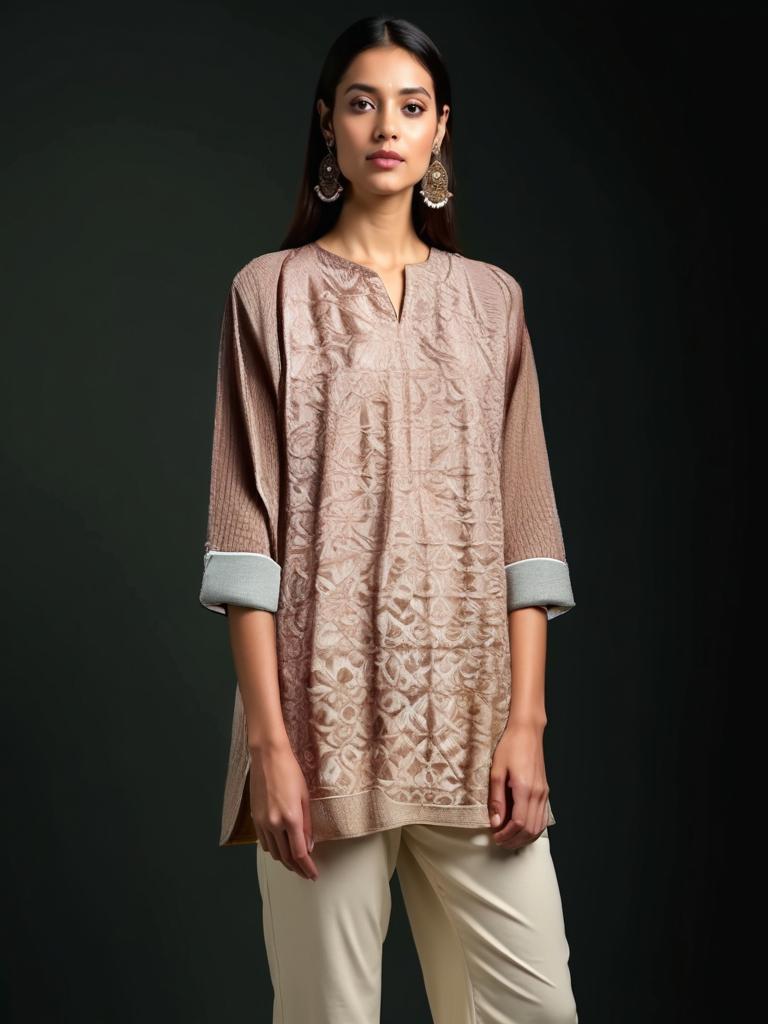 Semistitched Katab Applique Short silk Tunic